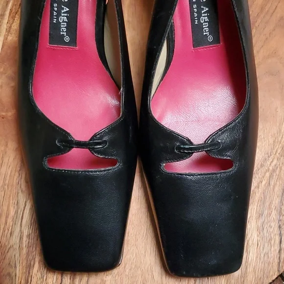 Etienne Aigner Black Leather Slingbacks Heels Size 8.5 M - Picture 5 of 8